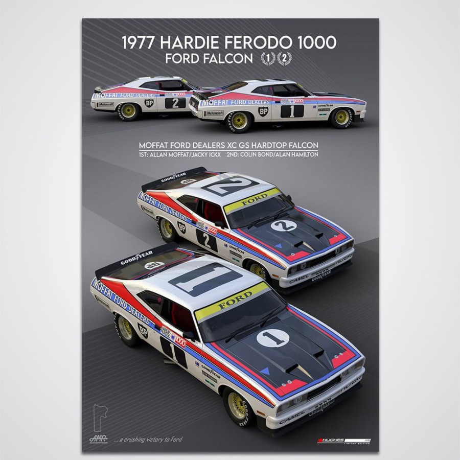 Limited Edition Prints Peter Hughes Motorsport | 1977 Hardie-Ferodo Bathurst 1000 Ford 1-2 Finish Allan Moffat Print Poster