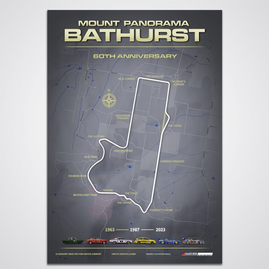 Limited Edition Prints Peter Hughes Motorsport | Bathurst "60Th Anniversary" Mount Panorama Circuit Ford Edition Collectors Print